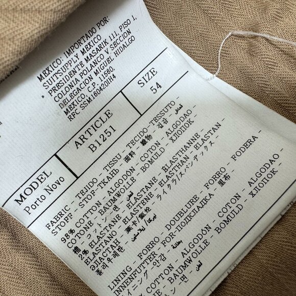 SUITSUPPLY Porto Novo Pants Mens 36x33 Pure Cotton Khaki Chinos Tan Beige - Picture 5 of 10